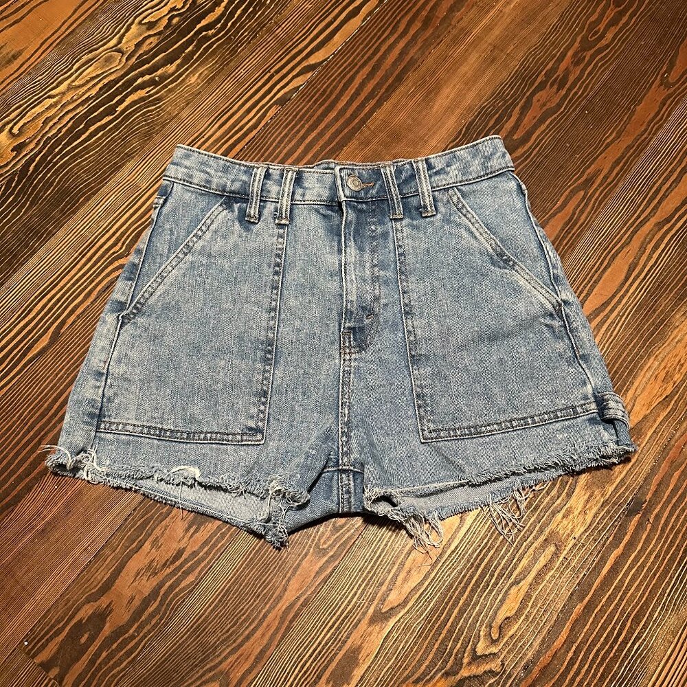 Wild Fable Womens Size 4 High Rise Cutoff Denim Shorts 4-Pocket Loop Stone Wash